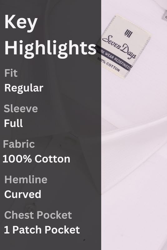 Image of 7-DAYS Men's Premium Formal Shirt - 100% Pure Cotton, Regular Fit, Plain, Full Sleeves, with Pocket - Perfect for Office Wear & Under Suits