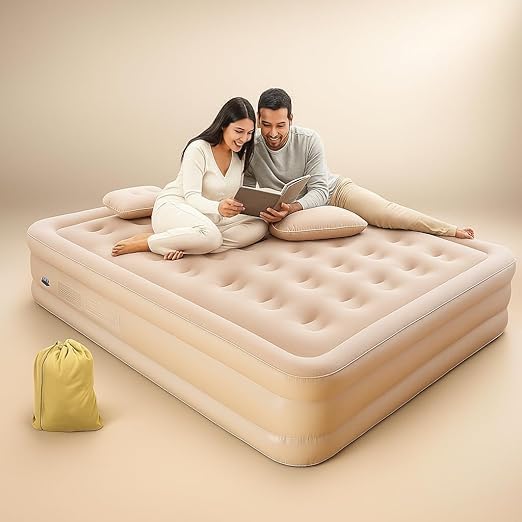 Double Bed Air Mattress with Built in Electric Pump Inflatable Queen Size Bed with Pillow Foldable Sleeping Bed with Carry Bag Fast Inflation Waterproof Flocked Surface for Home Travel Camping-image-10