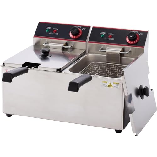 Fonteme Commercial Electric Deep Fryer Dual Tank Countertop Stainless Steel Fryer with Basket – Heavy Duty Deep Fryer for Restaurant Kitchen Use