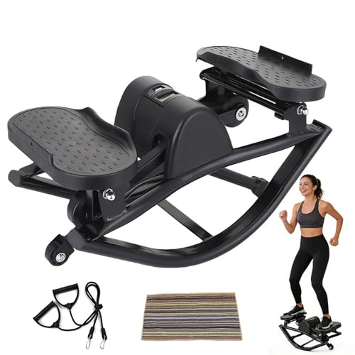 Rock Stepper Side to Side Portable Lateral Rocking Stepper with Digital Display and Non-Slip Mat Mini Steppers for Exercise at Home (All Black)