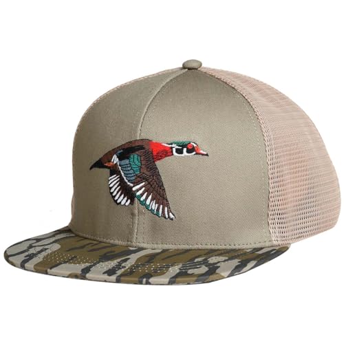 EDTREK Outdoorsman Pro Trucker Breathable Mesh Performance Cap - Flat Brim Snapback Hat (Wood Duck - Wood Ash)