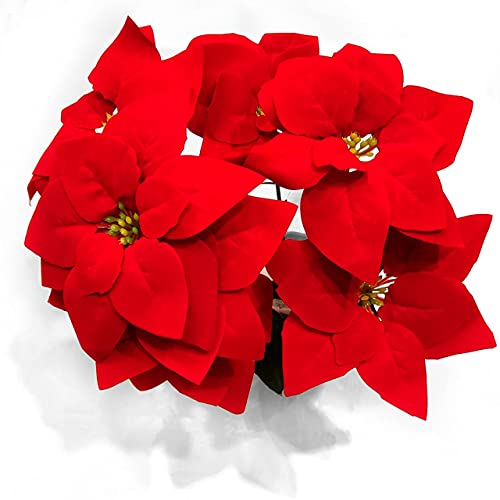Asano Season 2Pcs Fake Poinsettia Flowers Artificial 7 Heads Red Christmas Flower Bouquet Decoration Faux Flowers With Stem For Christmas Tree House Decor #TOP5