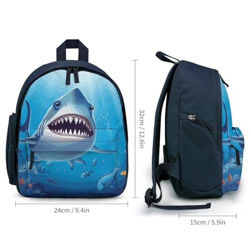 Smiling Shark Backpack Small Book Bag with Side Pocket, Lightweight Durable Backpack, Travel Rucksack, Blue-style2