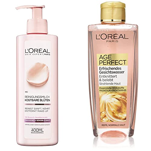 L'Oréal Paris - prezioso latte detergente, (400 ML) & Age Perfect - Tonico rinfrescante per il viso per la pelle luminosa, agisce delicatamente sulla pelle e allevia i segni di stanchezza