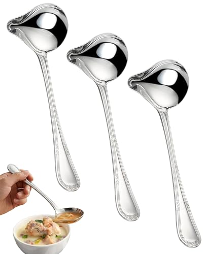 YEDPGUE Lot de 3 Petites Louches à Sauce,Louche à Sauce Avec Bec Verseur, 20,5cm Louche à en Acier Inoxydable, pour Vinaigrettes, Sauces à Soupe, Sauces...
