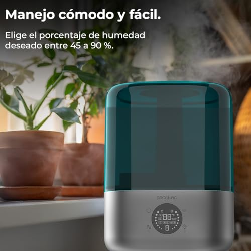 Cecotec Humidificateur d'Eau avec Télécommande Breezecare 2900 Smart. 25W, Humidification Maximale 300 ml/h, Réservoir de 4,5L, Écran Tactile, Minuterie jusqu'à 8h, Contrôle de l'Humidité de 45% à 90%