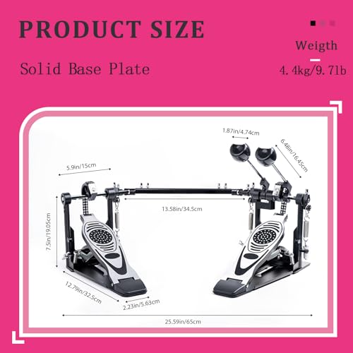 Vaisoeny Fußmaschinen，Double Bass Kick Drum Pedal mit Doppelkette，Doppel Pedal(V-VZ14)
