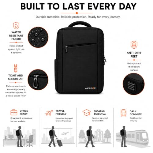 Image of CARAMBA CARRYMATE 26.5L Overnighter Laptop Backpack | Water Resistant Travel Bag with 15.6 inch Padded Laptop Sleeve, Trolley Strap & Dual Compartments for Office, Business, College Men & Women