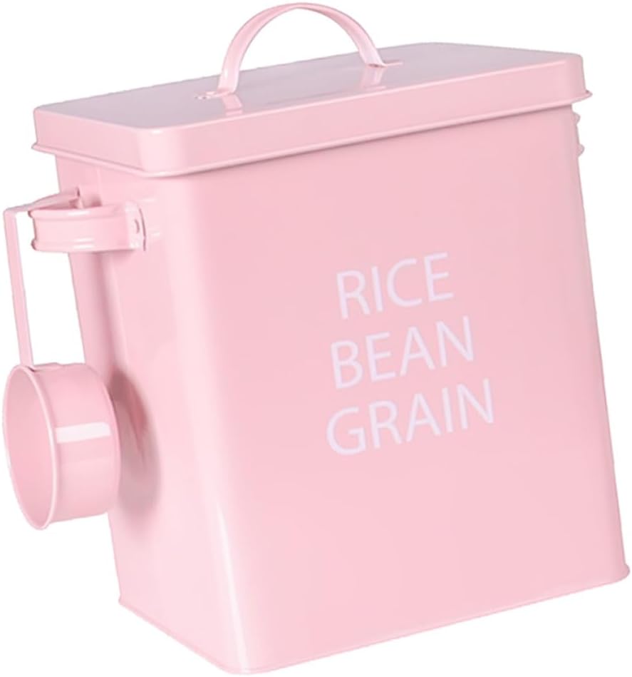 Milisten Pink Pet Food Storage Container Airtight Metal Grain Storage Bin with Spoon Moisture Proof for Dogs and Cats