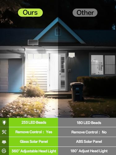 Security Lights Outdoor Motion Sensor 233LED 360° Rotatable 3 Heads Solar Wall Light with 3 Modes Remote,IP65 Waterproof Solar Wall Lights for Front Door Yard Garage Garden,1Pack - Image 5