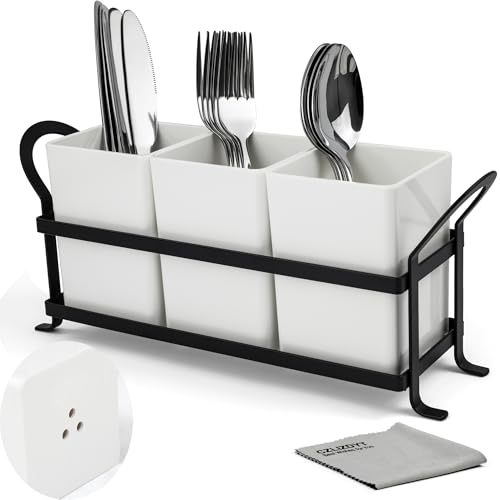 Czlizdyt Cutlery Holder with Drain Holes, Silverware Caddy for Party Countertop, 3pcs Bins Set