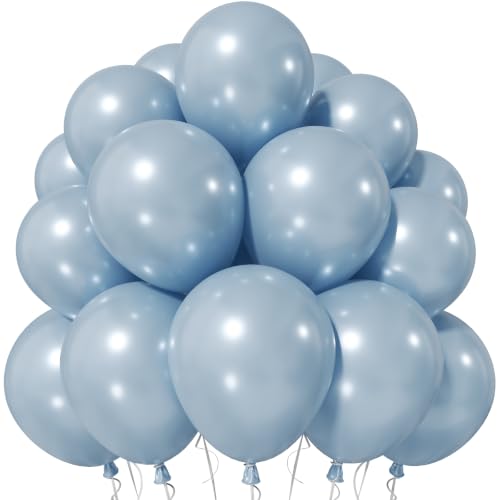 Image of Jobkoo Pearl Dusty Blue Balloons, 12 Inch Slate Fog Pale Muted Blue Balloon