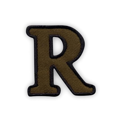 Parche bordado, diseño de letra R, color verde oliva
