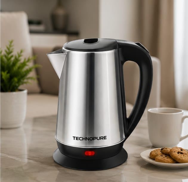 Image of Technopure 1.8L Electric Kettle | 1500 Watt Fast Boiling Stainless Steel Water Boiler | Auto Cut Off | Dry Boil Protection | Cordless 360 Base | Tea, Coffee & Noodles Maker | Silver & Black (TP-010)