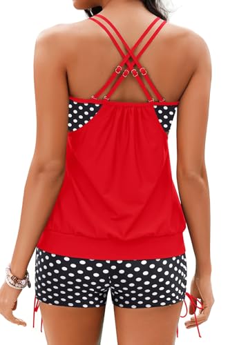 Image of Holipick Tankini Swimsuits Two Piece Tummy Control Bathing Suits Blouson Swim Tank Top with Boy Shorts