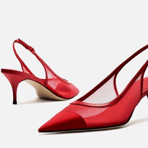Image of Mesh Kitten Heels for Women Slingback Design with Pointed Toe Breathable and Stylish Elegant Low Heel for Comfort