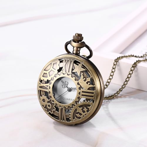 Image of JewelryWe Vintage Pocket Watch Cool Gear Steampunk Retro Pendant Necklace Watches for Men Women Halloween Costumes Daily and Office