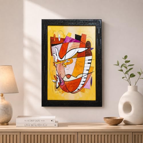 Peinture moderne abstraite encadrée tableau multicolore bois 25x35cm