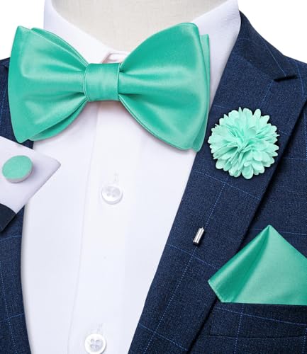 Image of DiBanGu Satin Bow tie Self-Tied Bowtie Set for Men Wedding Prom | Solid Color,Skin-Friendly,Versatile Accessory,Lapel Pin,Pocket Square,Cufflinks,School Dance,Banquet,Dinner,Celebration