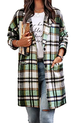 Prettygarden Women's 2023 Plaid Shacket Jacket Casual Button Wool Blend Winter Tartan Trench Coat With Pockets (Green,Medium) #TOP26