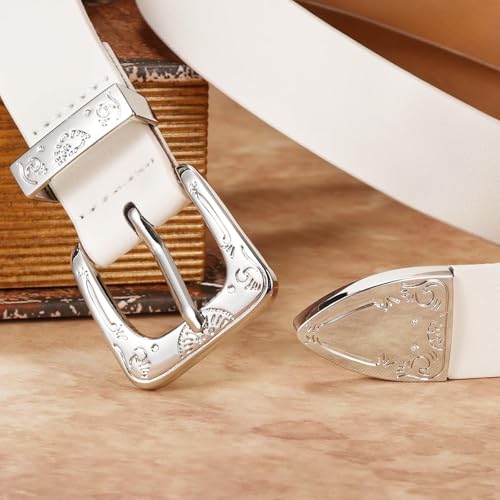 Women's Western Genuine Leather Belt Suede Cowgirl with Silver Carved Buckle3