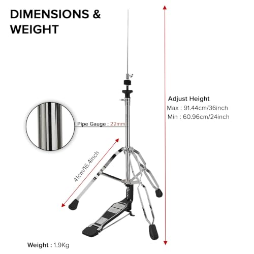 Image of Kadence HHH01 Home Series 1.9kg Hi-Hat Stand | Chain-Drive Pedal & Adjustable Tension | Double-Braced Tripod | Practice Ready | Chrome Finish