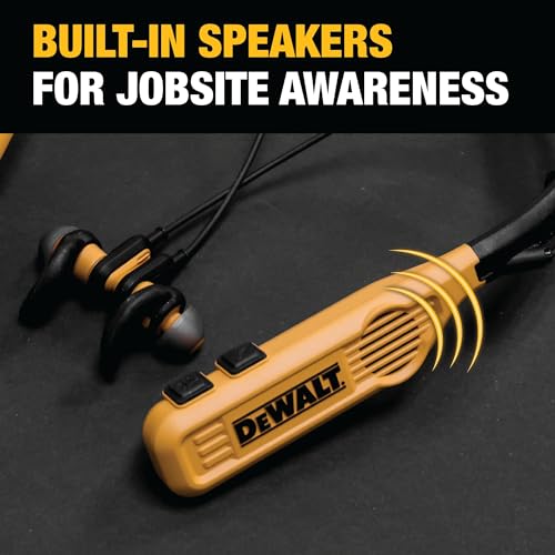 DEWALT Heavy Duty 2-in-1 Neckband Bluetooth Headphones w/Built-in Speakers, Jobsite Wearable Speaker & Around Neck Headphones, Wireless Bluetooth Headset, 60+ Hrs Hands-Free Music/Calls, Carry Pouch