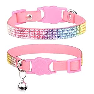 WDPAWS Cat Collar Breakaway Bling Diamond Rhinestone with Bell Adjustable for Cats and Kitten Girl boy Pink