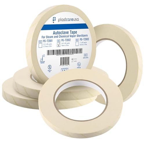 Autoclave Sterilization Tape (2-Pack, 3/4" x 60 Yards) - Dental, Medical, and Sterilizer Safe Adhesive Tape for Steam & EO Gas Indicators