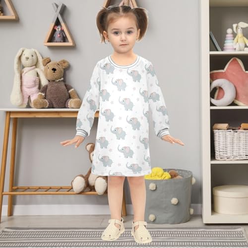 Girls Dresses Toddler Girl Clothes Elephant Flower White Winter Casual Long Sleeve for Kids 2-8 Years2