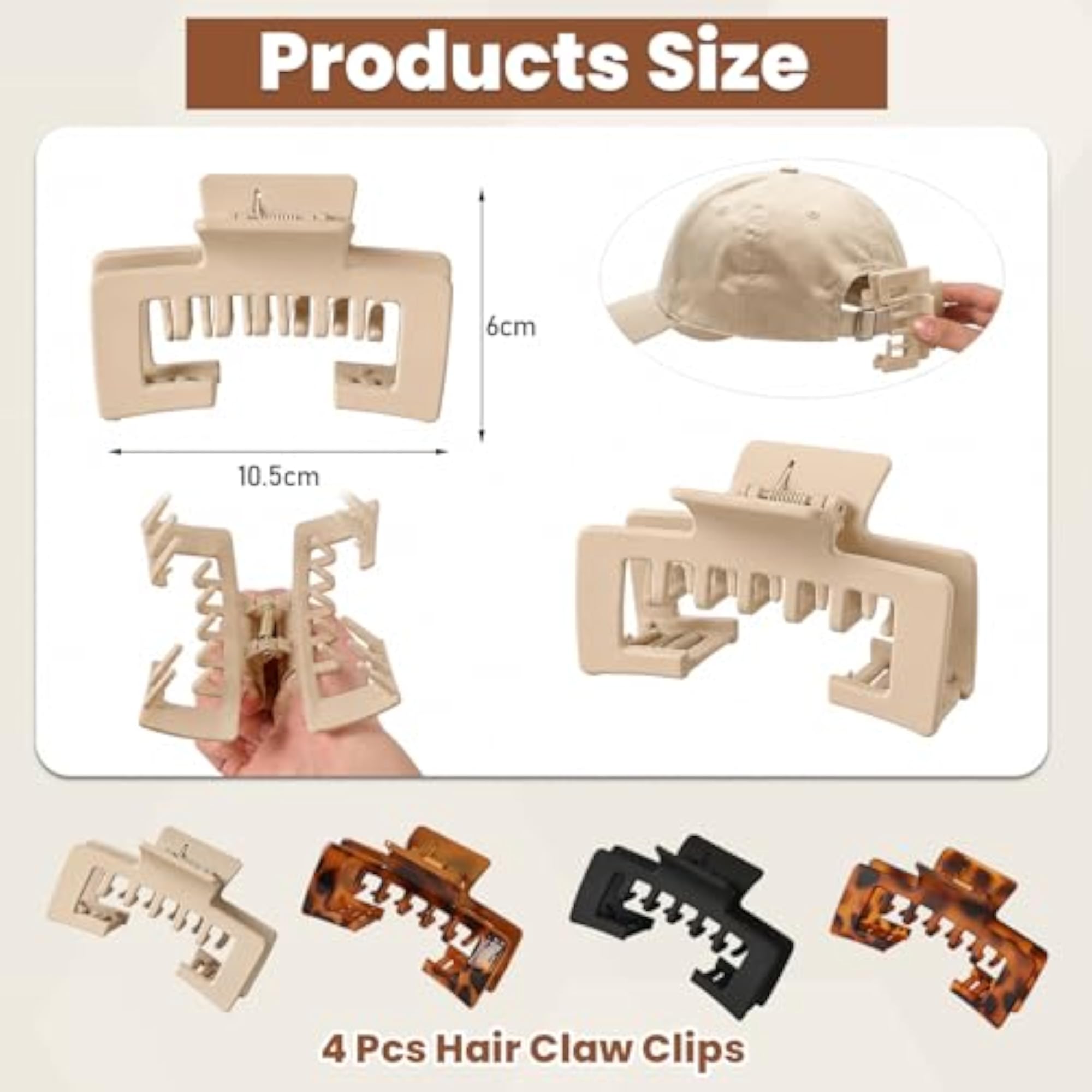 4 Pcs Large Non-Slip Hat Claw Clips for Women