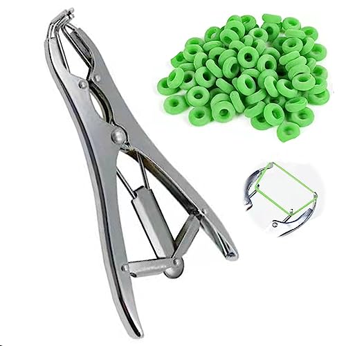 Castration Bander & 100Pcs Rubber Rings,Stainless Steel Balloon Expander Tool Pliers Opener