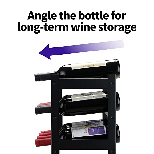 Vasmia Bamboo Wine Rack, Sturdy And Durable Wine Storage Cabinet Shelf, Wine Racks Countertop For Pantry,Kitchen,3-Tier 12 Bottles Wine Rack Black #TOP4