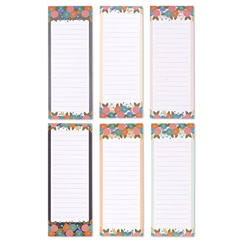 Juvale 6er-Pack Magnet-Notizblöcke für Kühlschrank-Einkaufslisten, To-Do-Memos und Blumendesign - 60 Blatt/Block - 9 cm x 23 cm