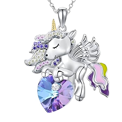 Collier licorne ange haut de gamme orné d'un cristal ombré et strass arc-en-ciel scintillants
