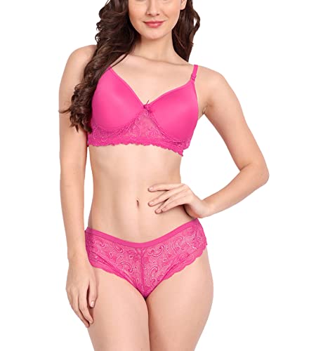 Image of FIMS - Fashion is my style Women Cotton Floral Lace Padded, Non-Wired, Full Coverage, Seamless Bra Panty Set, Multicolor, Lingerie Set
