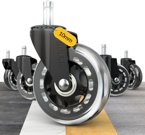 HOLKIE Bürostuhl Rollen für Bürostühle 5er-Set für Parkett Hartbodenrollen Boden 10x22 mm Transparent Schreibtischstuhl Gummirollen für Stühle als Computer-Gaming-Stuhl Bürostuhlrollen Sehr Leise