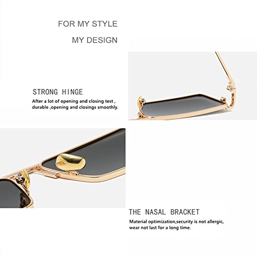 Lunettes de soleil rectangle en métal or et noir classique style vintage carré UV400 - 2