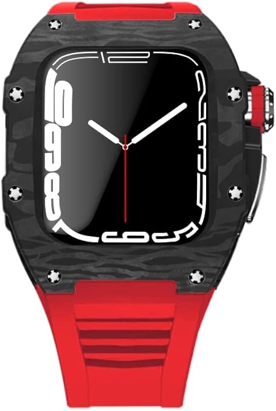 fkimkf new modification kit for apple watch series 7 45mm metal casesilicone band for iwatch 44 se 6 5 4 carbon fiber cases rubber strap color 10m