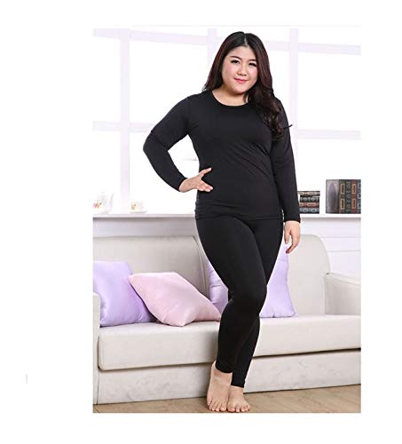 QWERBAM 6XL Plus Größe Thermo-Unterwäsche Frauen Winterkleidung Zweiteiler Warm Anzug Langer Frauen-große Winter-Vlies-warme Kleidung Sports (Color : Black, Size : XXL.) Cover