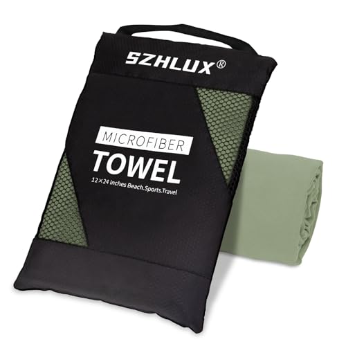 SZHLUX Microfiber Towel, Perfect Quick Dry Travel Sports Camping Towel,Fast Drying Lightweight Ultra Compact for Backpacking,Gym,Beach,Swimming,Yoga(Army Green,XS)