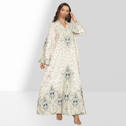 Robe arabe musulmane longue léopard kaftan avec strass - 2