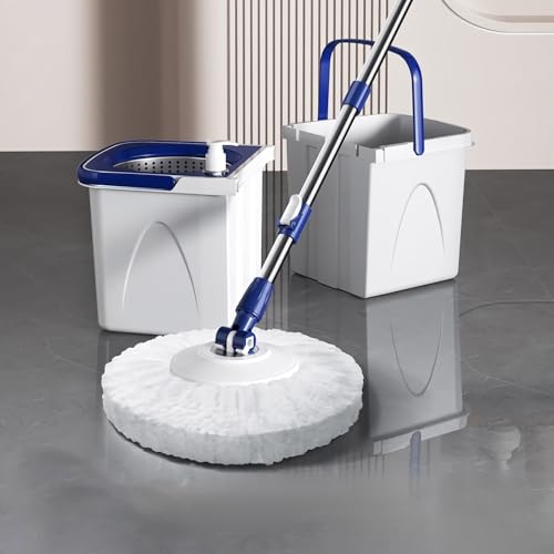 Reelyo モップ 拭き掃除 回転モップ 拖把 洗浄 脱水 乾拭き 水拭き 掃除 軽量 床に優しい 長さ調節 フロアモップ フローリング/タイル/床に 替えモップ3個セット バケツ付き