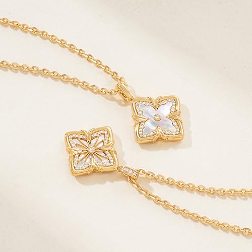 MEVECCO Gold Four Leaf Clover Necklace for Women 14K Gold Plated Clover Pendant Necklace With Diamond Fashion Lucky Clover Tiger's Eye Stone Necklace for Jewelry Gift4