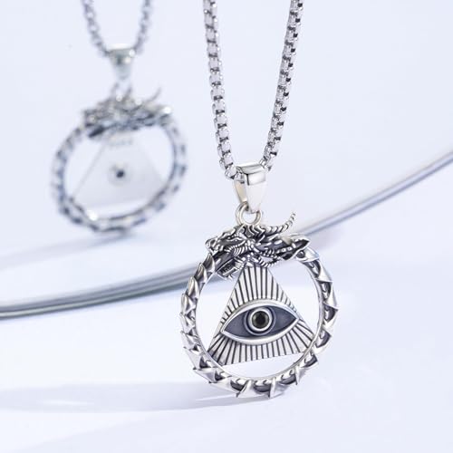 Chaîne viking en argent sterling 925 d'exception avec son pendentif œil de dragon finement ciselé