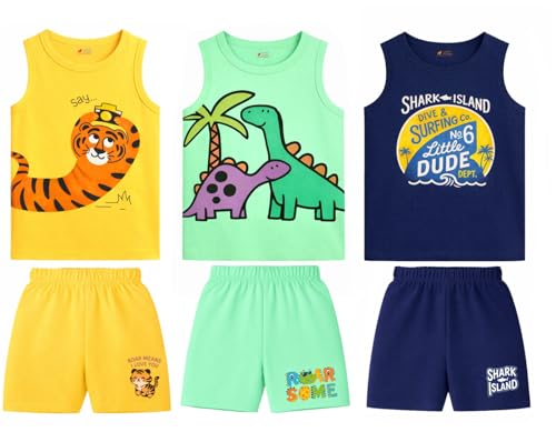 Image of Lush Plush Baby Boys & Baby Girl Relaxed Fit Colour Printed Cotton Vest | Ganji | Banian | Baniyan | Kids Sando for Infant Newborn Toddler