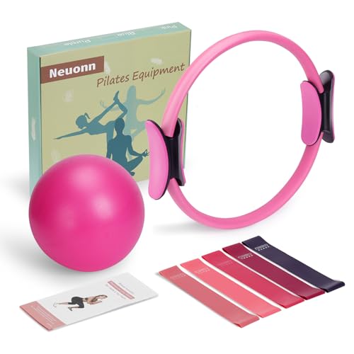 Neuonn Pilates Ring Set for Home Workout, Pilates Essentials Kit for Women, [12'' Fitness Circle, Pilates Balls, Resistance Bands] Starter Set for Yoga, Exercise, Toning and Flexibility