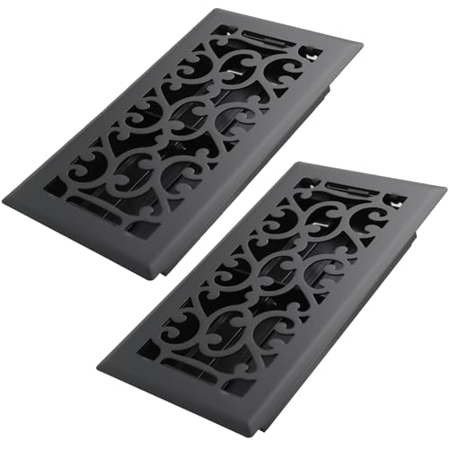 Howeall 4x8 Inches 2 Pack Heavy Duty Walkable Floor Register - Easy Adjust Air Supply Lever Decorative Floor Vent Covers, Savannah Design Vent Covers for Home - Matte Black