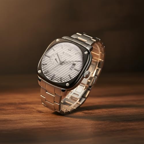 Image of Titan Vintage Concealed Automatic Analog with White Dial Silver Stainless Steel Strap Watch for Men - 90225KM01