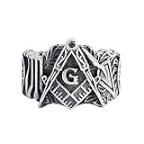 SUKKCCNO Vintage 925 Sterling Silver Masonic Silver Rings for Men Retro Freemason Symbol Signet Knights Templar Freemasonry Emblem Men's Jewelry Gift Rings Size 7-14 11